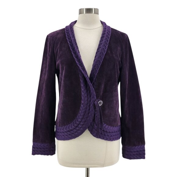 Coldwater Creek Jackets & Blazers - New Coldwater Creek Womens Medium Jacket Leather Suede Cable Knit Purple Western